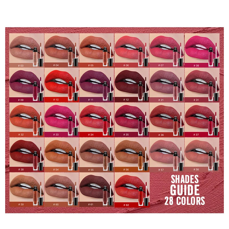 28-Color Matte Lipstick - Long-Lasting & Waterproof