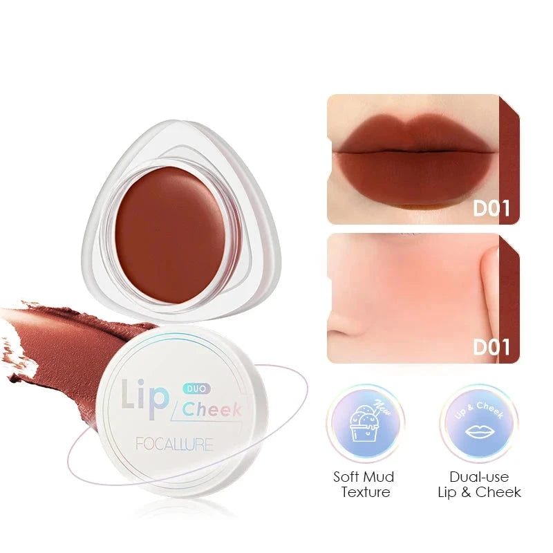 3-in-1 Lip Gloss & Blush Stick, Waterproof Velvet Matte Lip Tint